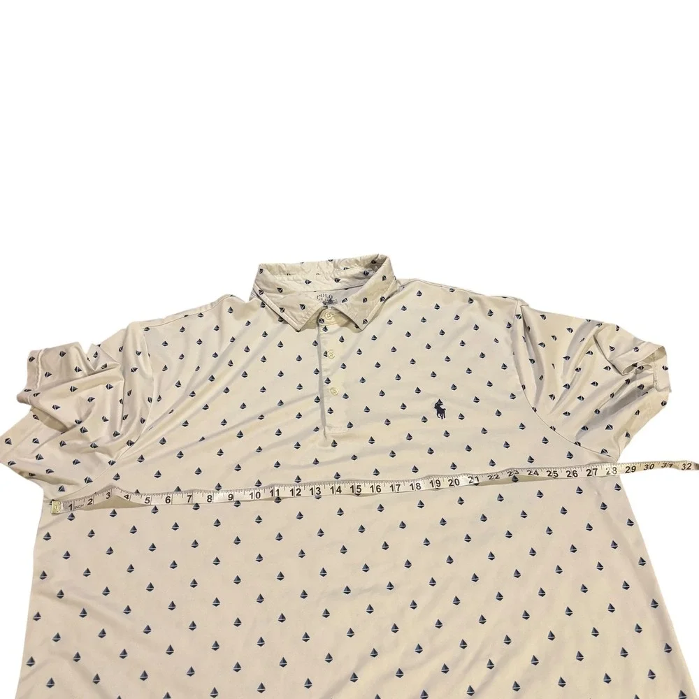 Polo Ralph Lauren Performance Polo‎ Shirt Men's 2XL White Sailboat Print